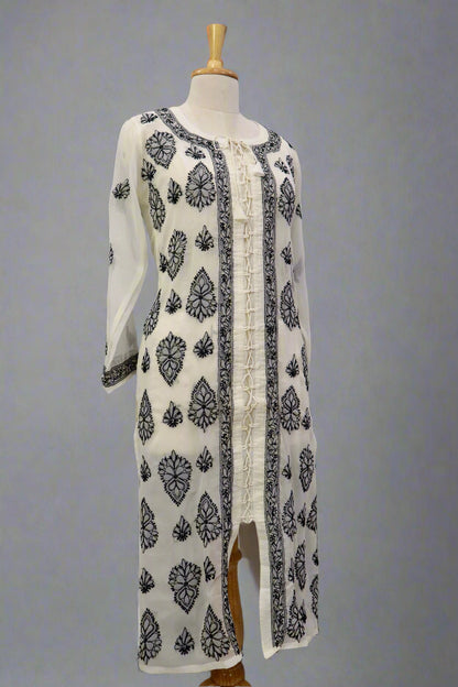 Alnoora Hand Embroidered Goregette Lucknowi Chikankari Straight Kurti