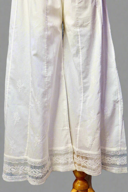 Alnoora Hand Embroidered Cotton Lucknowi Chikankari  Plazzo Parallel Pants