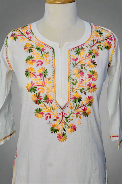 Alnoora Hand Embroidered Cotton Lucknowi Chikankari Straight Kurti