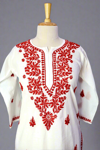 Alnoora Hand Embroidered Mulmul-Cotton Lucknowi Chikankari Straight Kurta Set