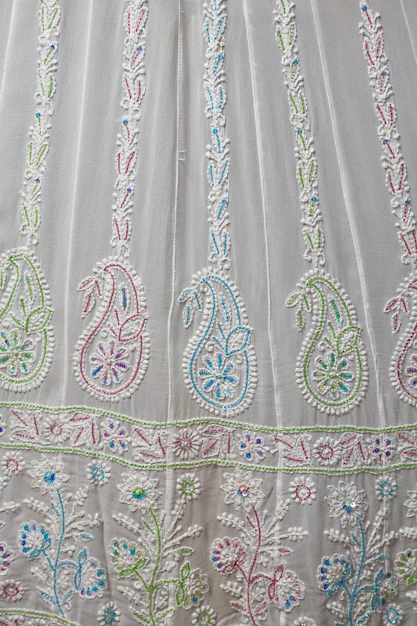 Alnoora Hand Embroidered White Viscous Georgette Lucknowi Chikankari Anarkali