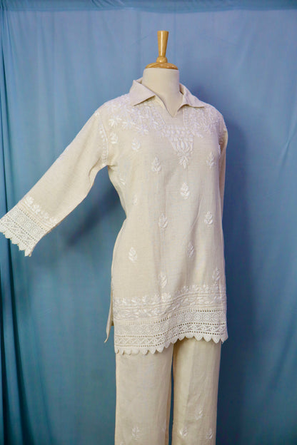 Alnoora Hand Embroidered Cotton Lucknowi Chikankari Co-Ord Set