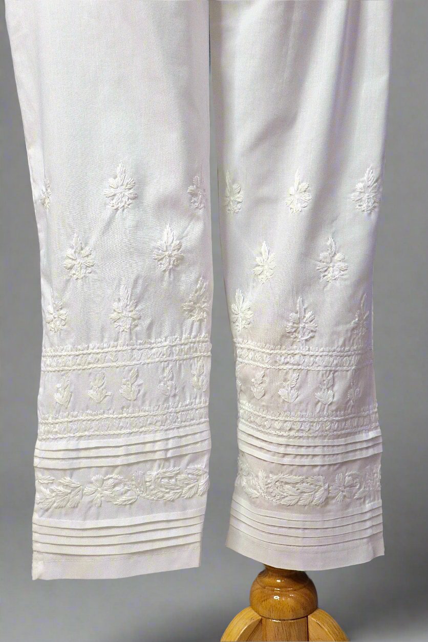 Alnoora Hand Embroidered Cotton Lucknowi Chikankari Plazzo Pants