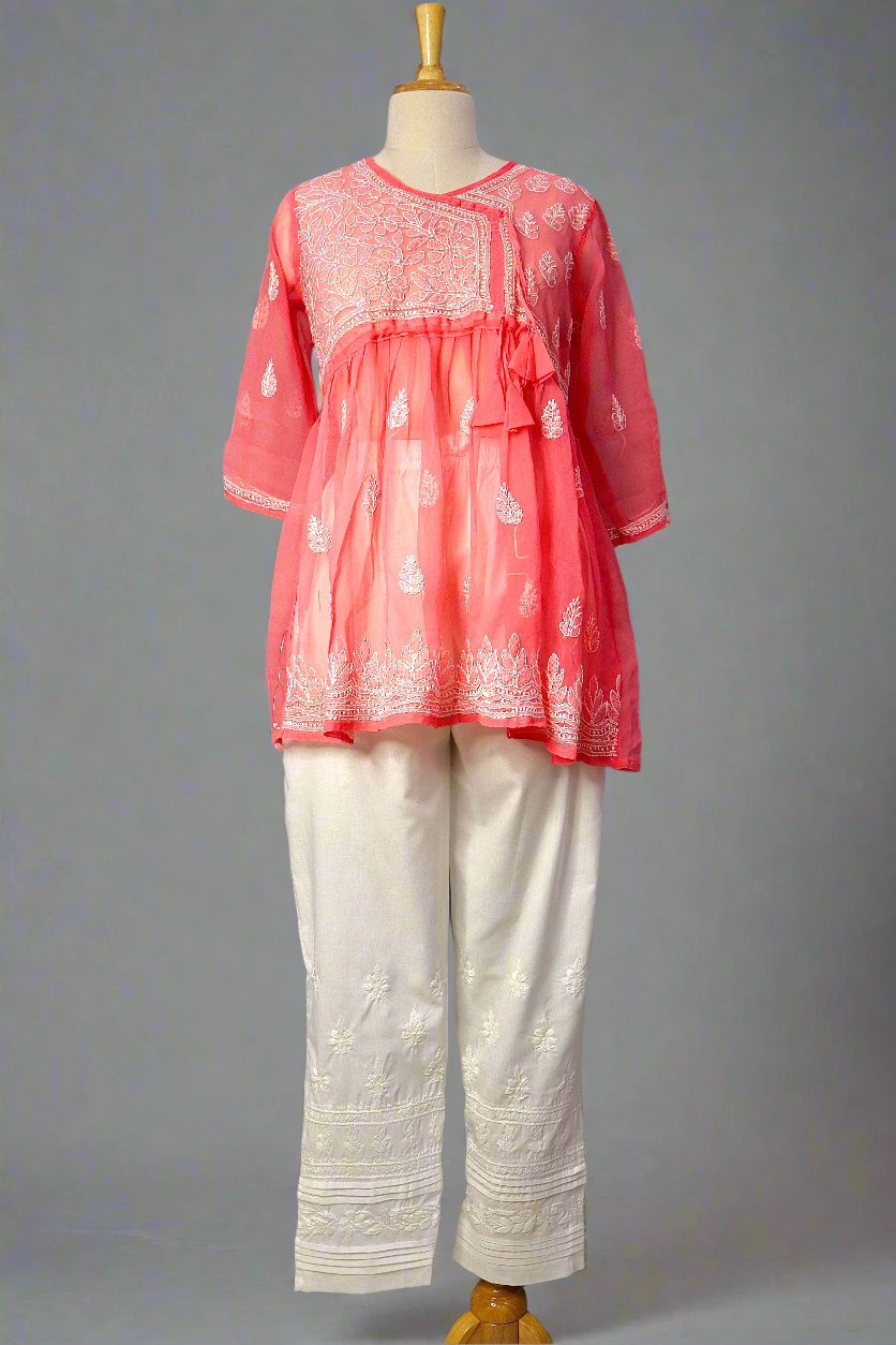 Alnoora Hand Embroidered Cotton Lucknowi Chikankari Plazzo Pants