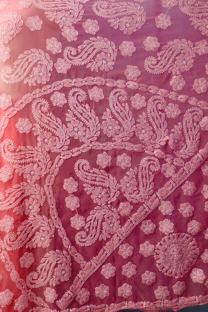 Alnoora Hand Embroidered Georgette Lucknowi Chikankari Saree