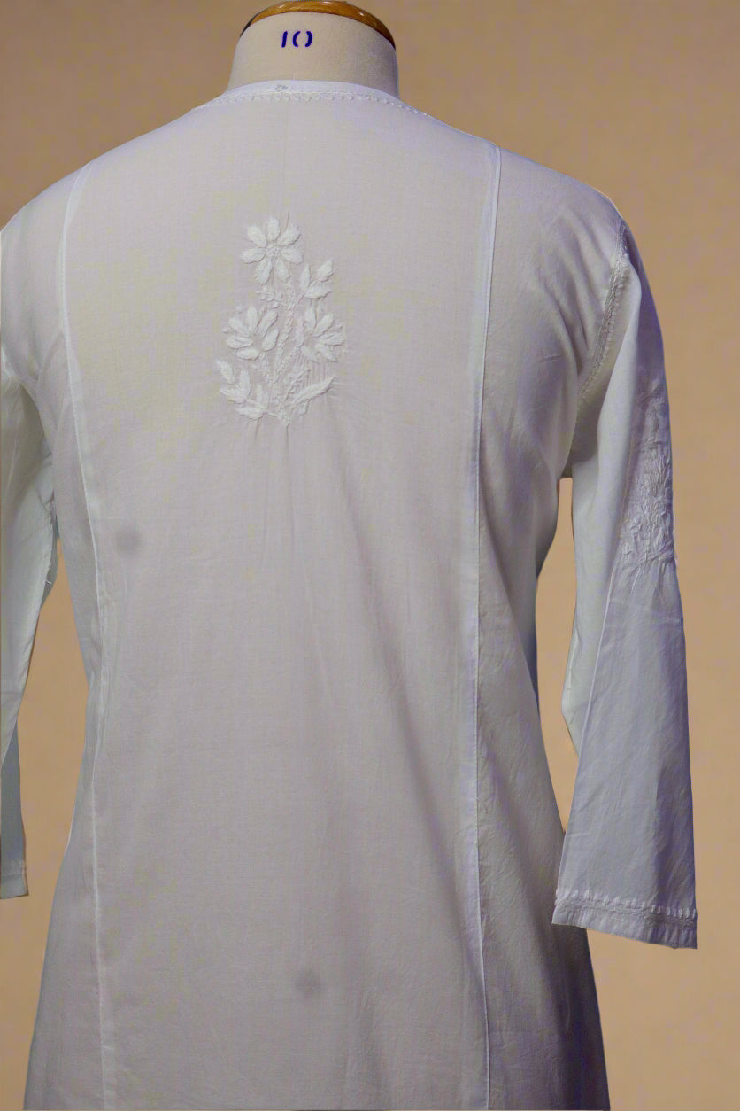 Alnoora Hand Embroidered Cotton White Lucknowi Chikankari Short Kurti