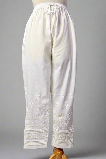 Alnoora Hand Embroidered Cotton Lucknowi Chikankari Plazzo Pants