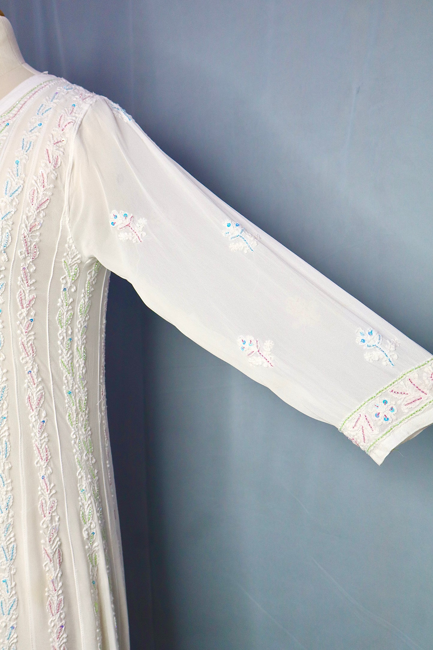 Alnoora Hand Embroidered White Viscous Georgette Lucknowi Chikankari Anarkali