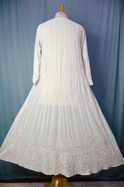 Alnoora Hand Embroidered White Viscous Georgette Lucknowi Chikankari Anarkali