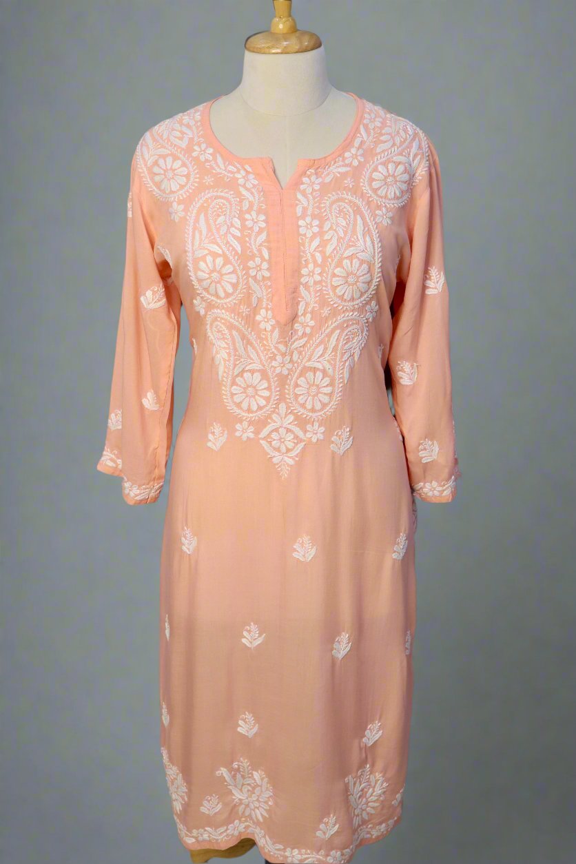 Alnoora Hand Embroidered Modal Lucknowi Chikankari Straight Kurti