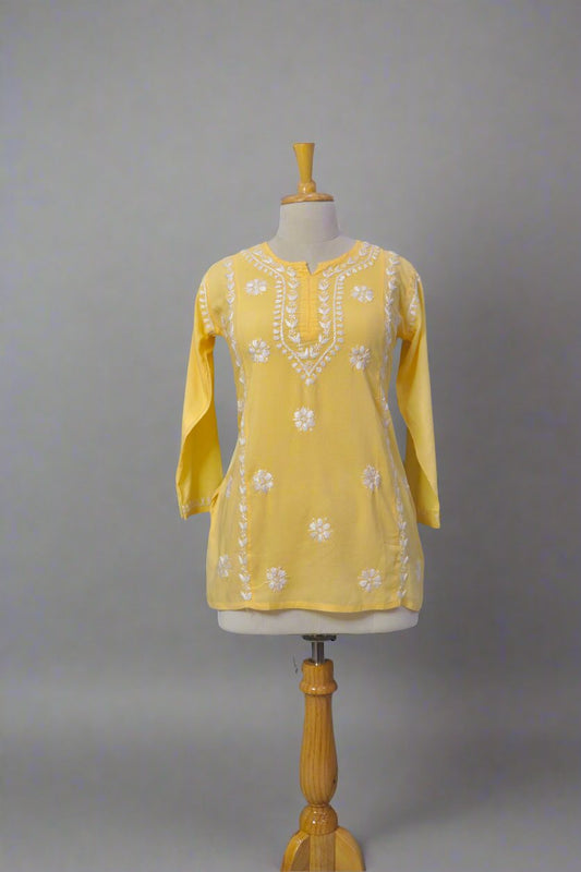 Alnoora Hand Embroidered Modal Lucknowi Chikankari Short Kurti