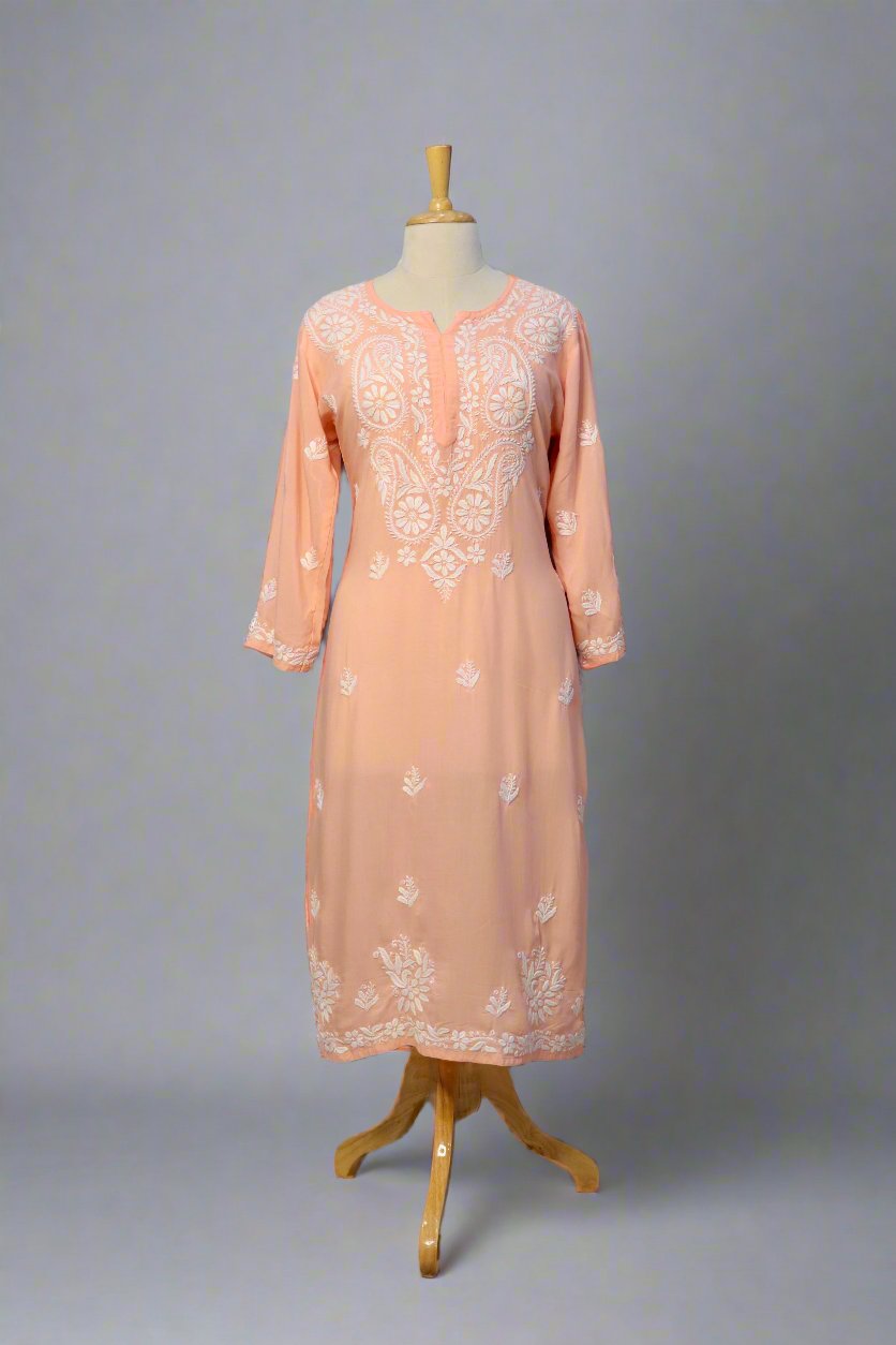 Alnoora Hand Embroidered Modal Lucknowi Chikankari Straight Kurti