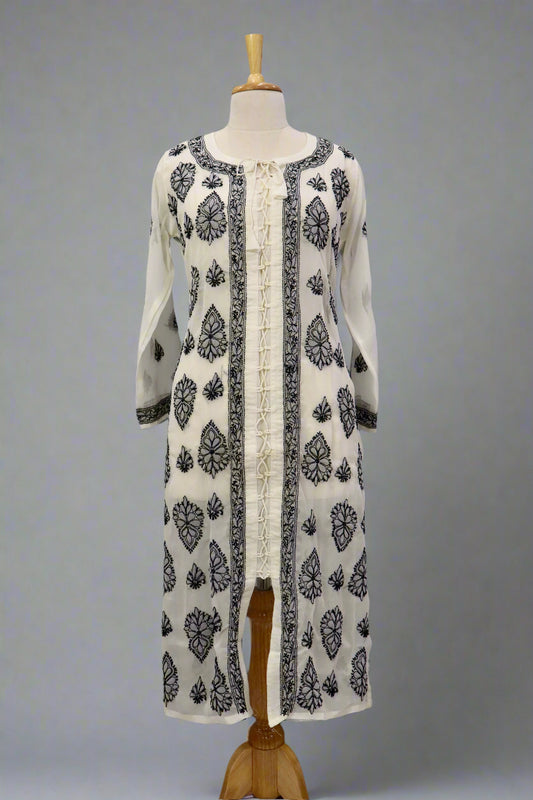 Alnoora Hand Embroidered Goregette Lucknowi Chikankari Straight Kurti