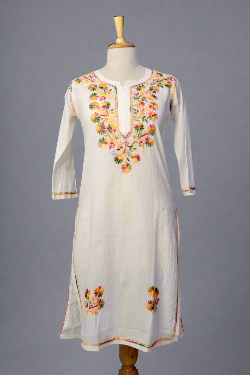 Alnoora Hand Embroidered Cotton Lucknowi Chikankari Straight Kurti