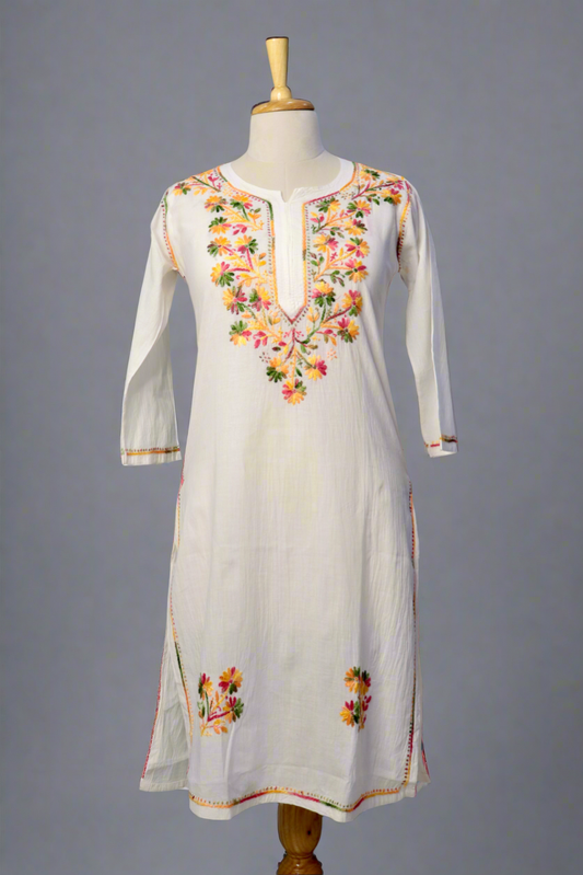 Alnoora Hand Embroidered Cotton Lucknowi Chikankari Straight Kurti