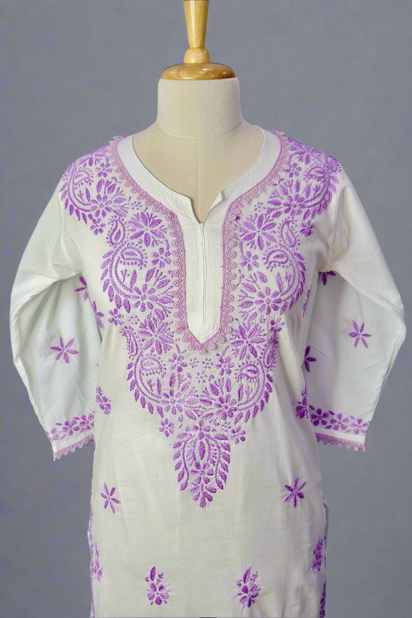 Alnoora Hand Embroidered Mulmul-Cotton Lucknowi Chikankari Straight Kurta Set