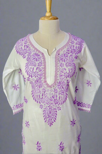 Alnoora Hand Embroidered Mulmul-Cotton Lucknowi Chikankari Straight Kurta Set