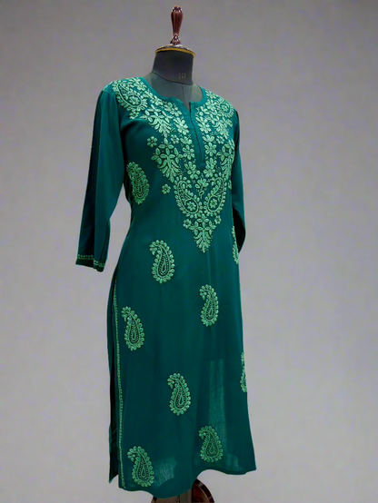 Alnoora Hand Embroidered Modal Lucknowi 3D Chikankari Kurti