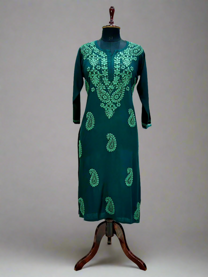 Alnoora Hand Embroidered Modal Lucknowi 3D Chikankari Kurti