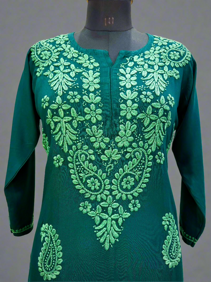 Alnoora Hand Embroidered Modal Lucknowi 3D Chikankari Kurti