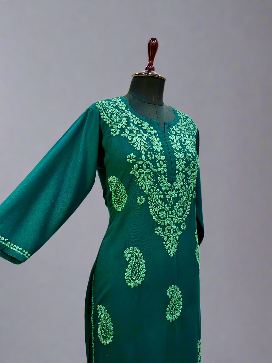 Alnoora Hand Embroidered Modal Lucknowi 3D Chikankari Kurti