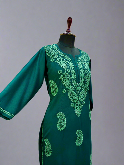 Alnoora Hand Embroidered Modal Lucknowi 3D Chikankari Kurti