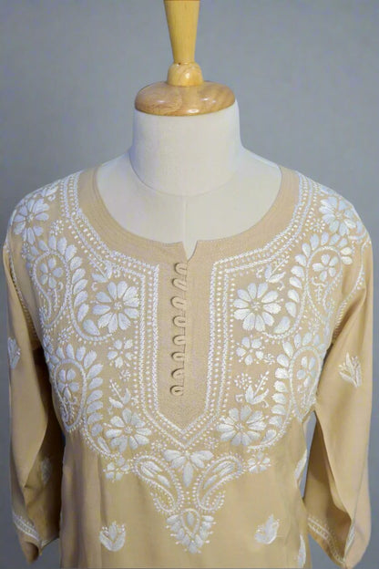 Alnoora Hand Embroidered Modal Lucknowi Chikankari Short Kurti