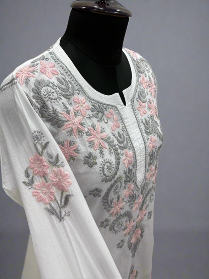 Alnoora Hand Embroidered Cotton Lucknowi Chikankari Straight Kurti