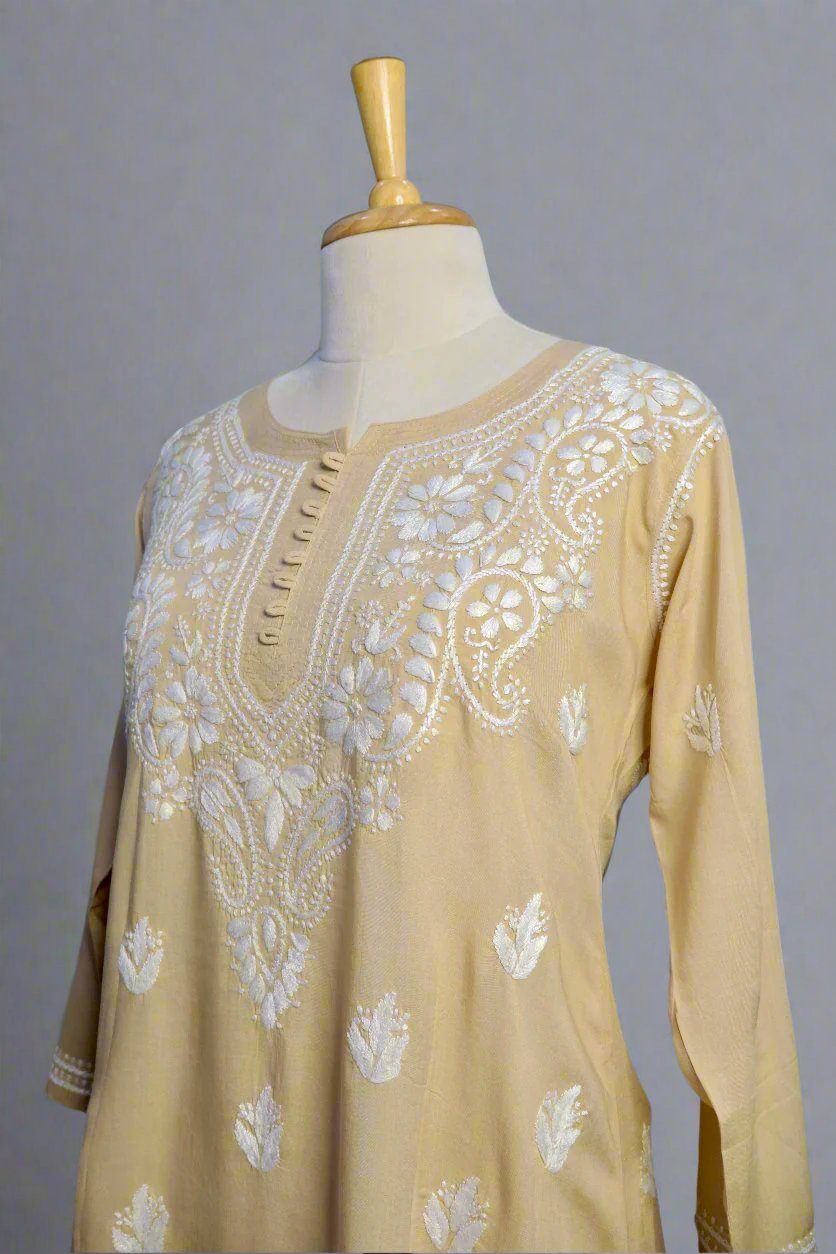 Alnoora Hand Embroidered Modal Lucknowi Chikankari Short Kurti