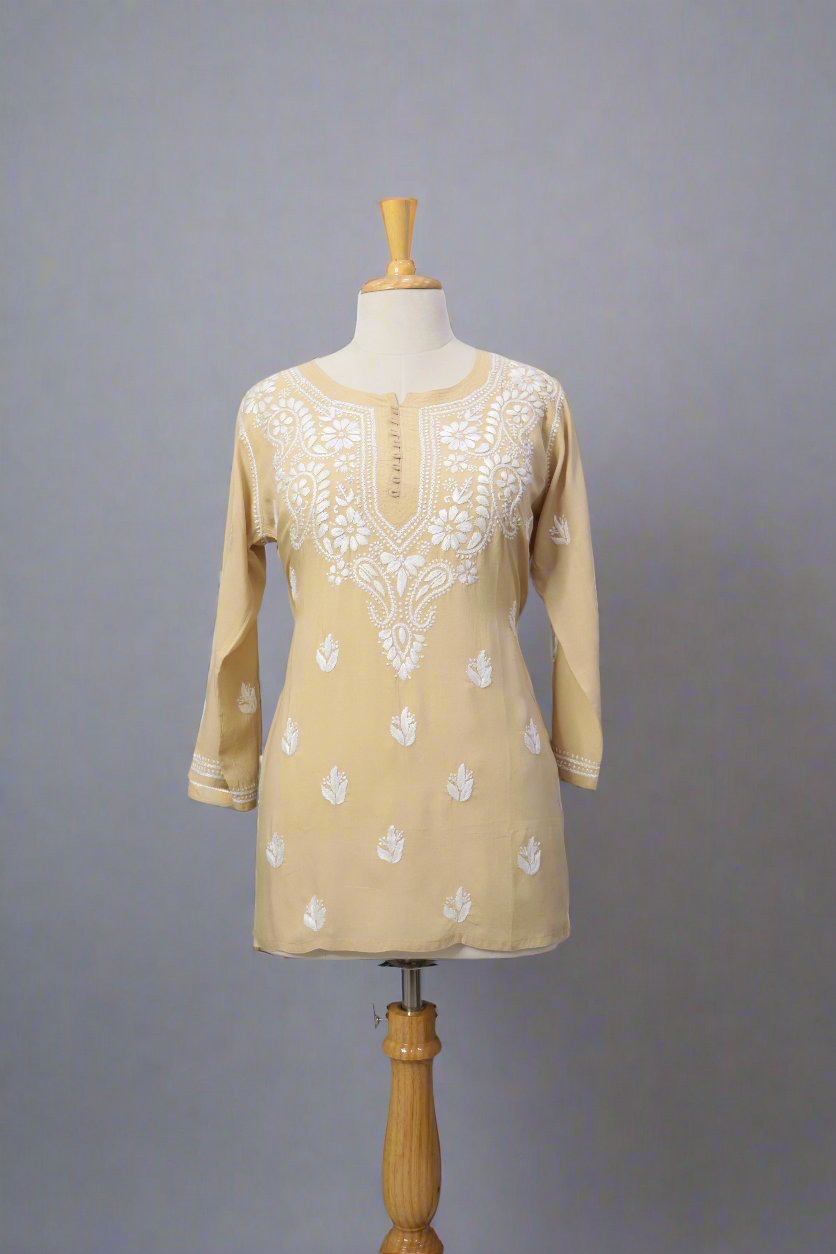 Alnoora Hand Embroidered Modal Lucknowi Chikankari Short Kurti