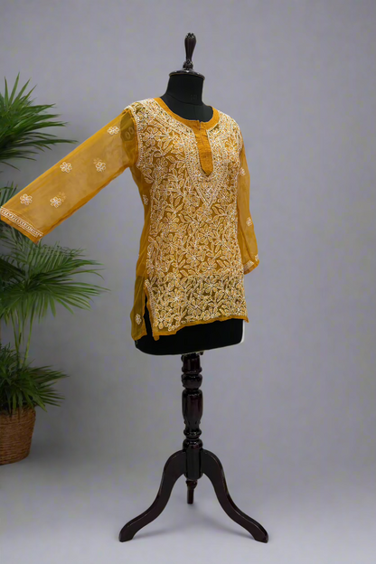 Alnoora Hand Embroidered Georgette lucknowi chikankari Short Kurti