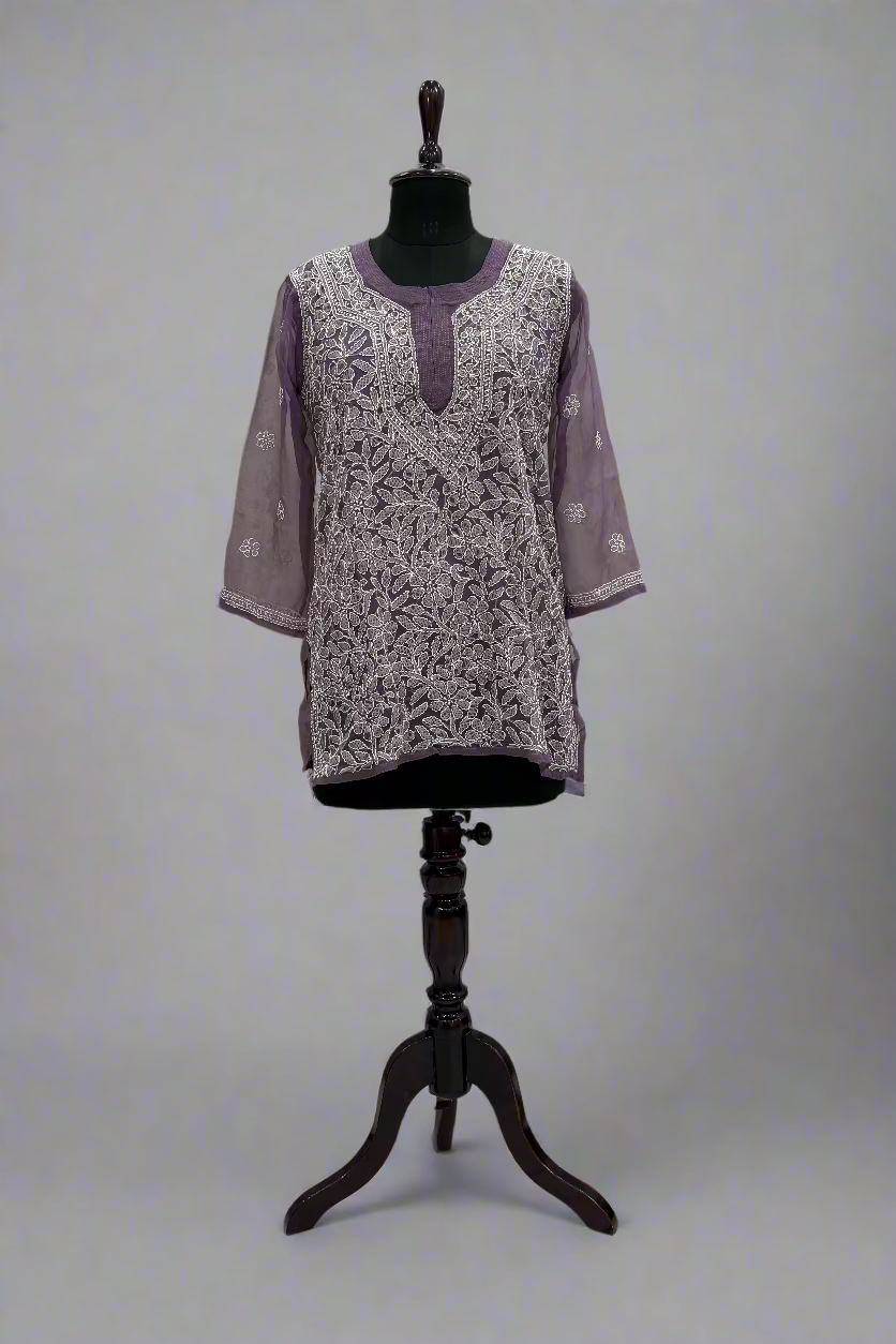 Alnoora Hand Embroidered Georgette lucknowi chikankari Short Kurti