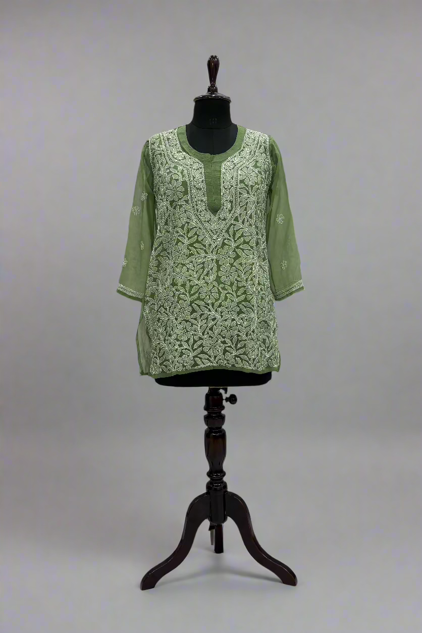 Alnoora Hand Embroidered Georgette lucknowi chikankari Short Kurti