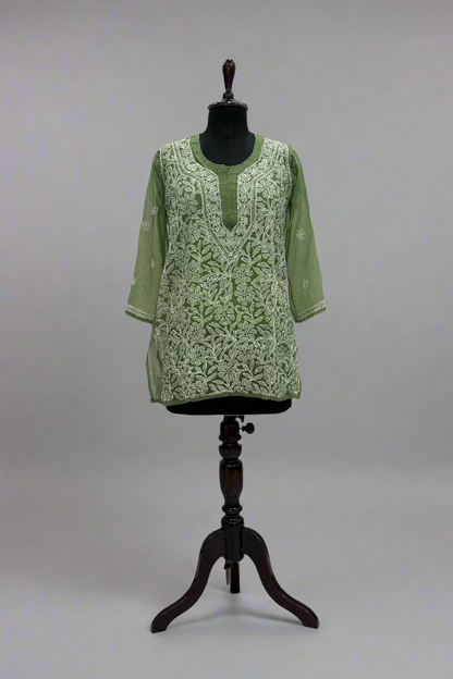 Alnoora Hand Embroidered Georgette lucknowi chikankari Short Kurti