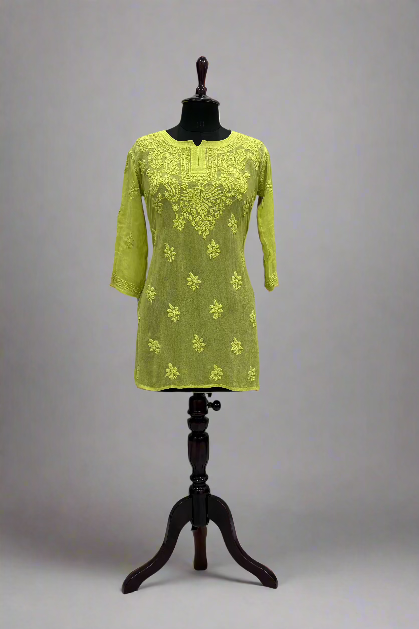 Alnoora Hand Embroidered Viscous Lucknowi Chikankari Short Kurti