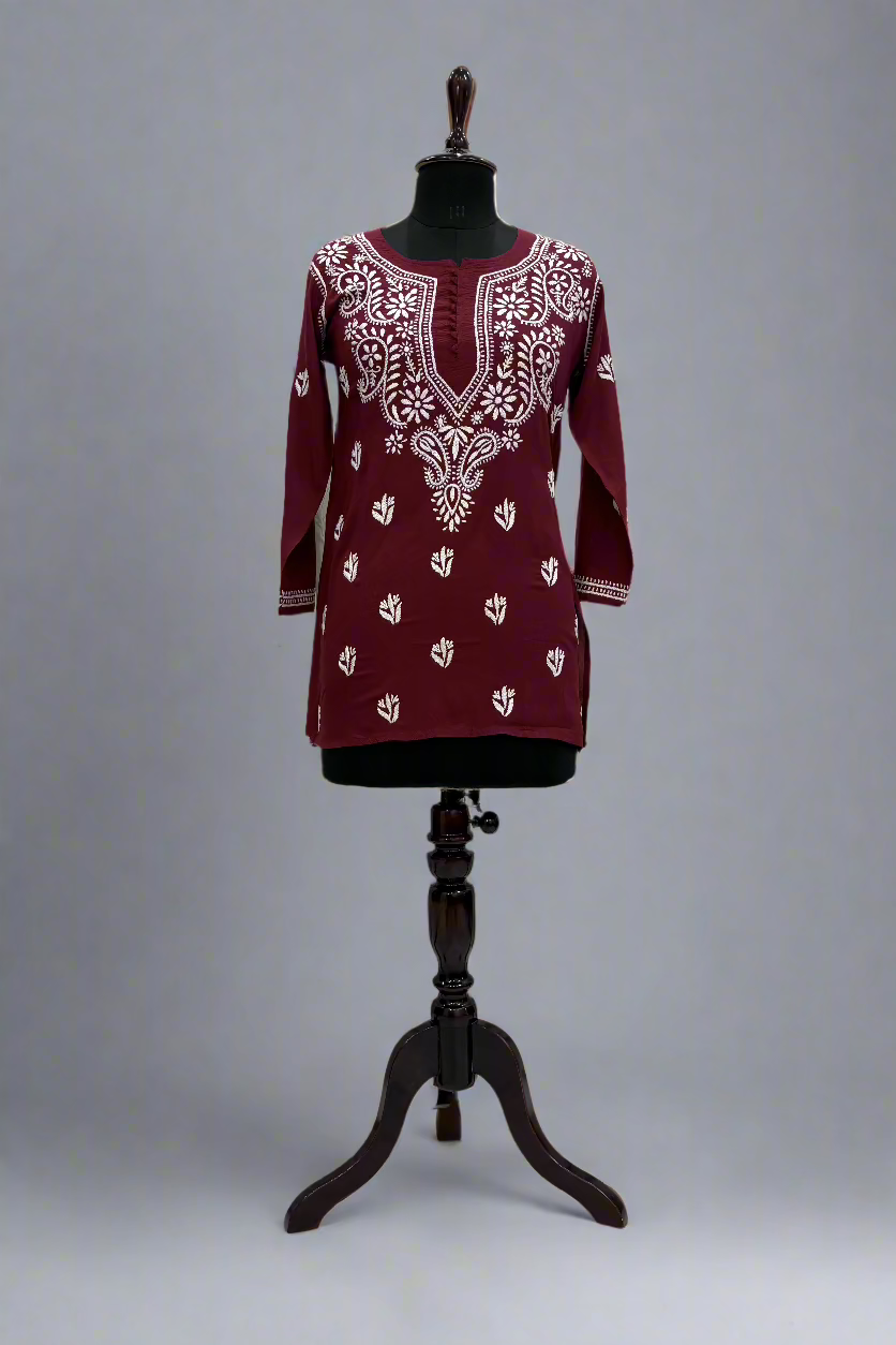 Alnoora Hand Embroidered Modal Lucknowi Chikankari Short Kurti