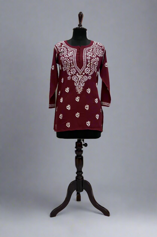 Alnoora Hand Embroidered Modal Lucknowi Chikankari Short Kurti