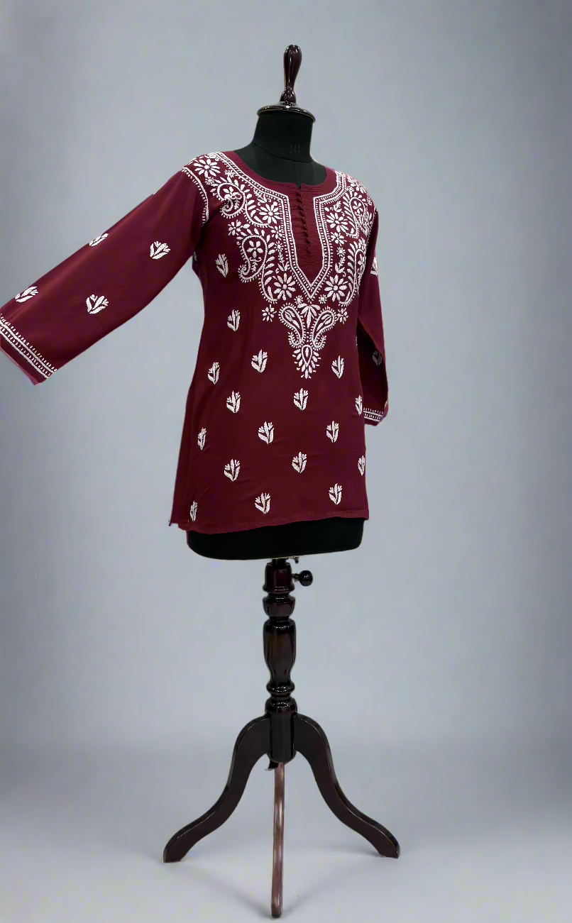 Alnoora Hand Embroidered Modal Lucknowi Chikankari Short Kurti