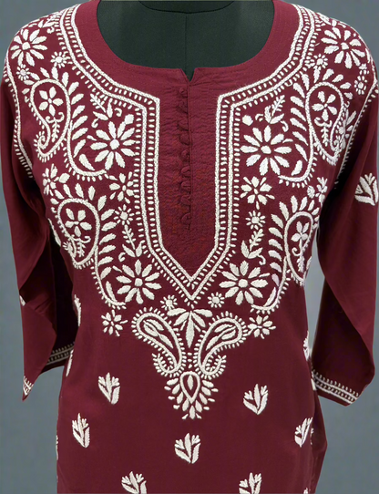 Alnoora Hand Embroidered Modal Lucknowi Chikankari Short Kurti