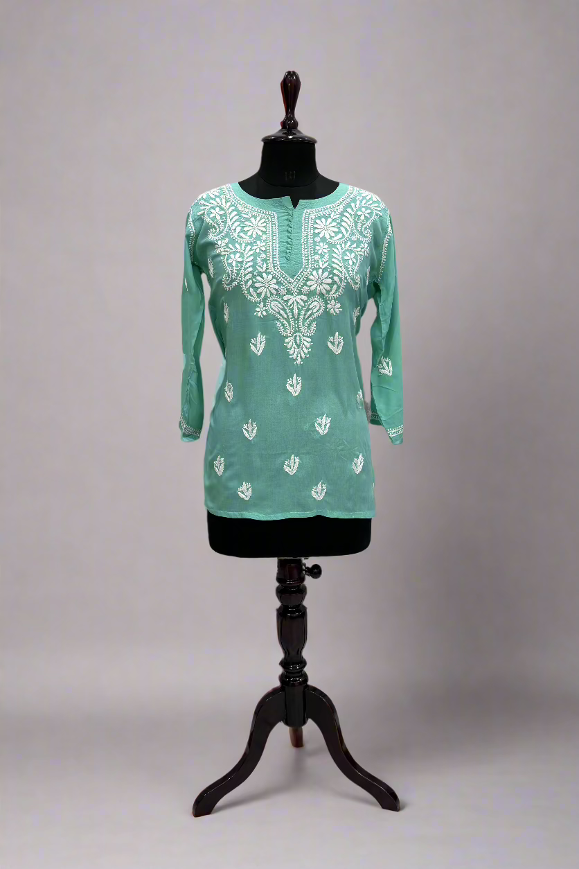 Alnoora Hand Embroidered Modal Lucknowi Chikankari Short Kurti