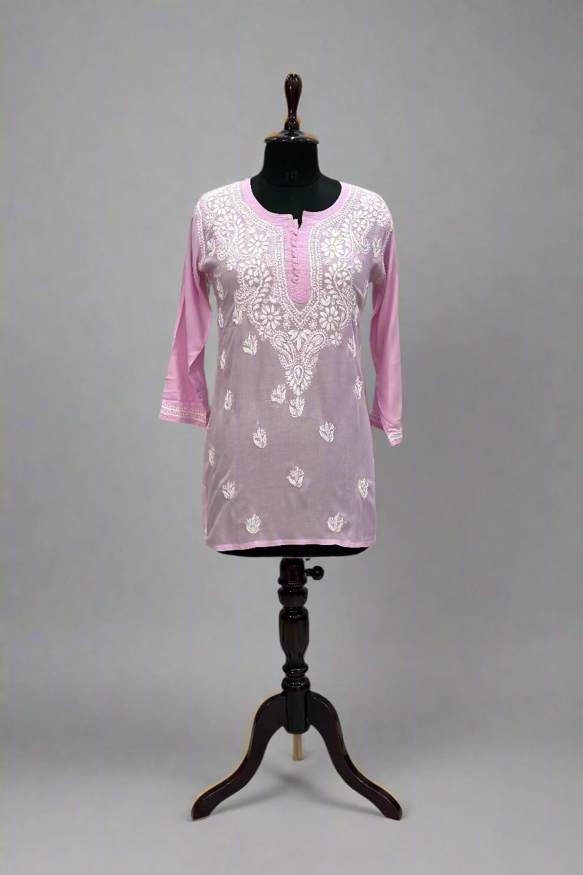 Alnoora Hand Embroidered Modal Lucknowi Chikankari Short Kurti