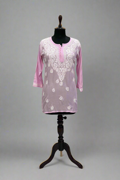 Alnoora Hand Embroidered Modal Lucknowi Chikankari Short Kurti